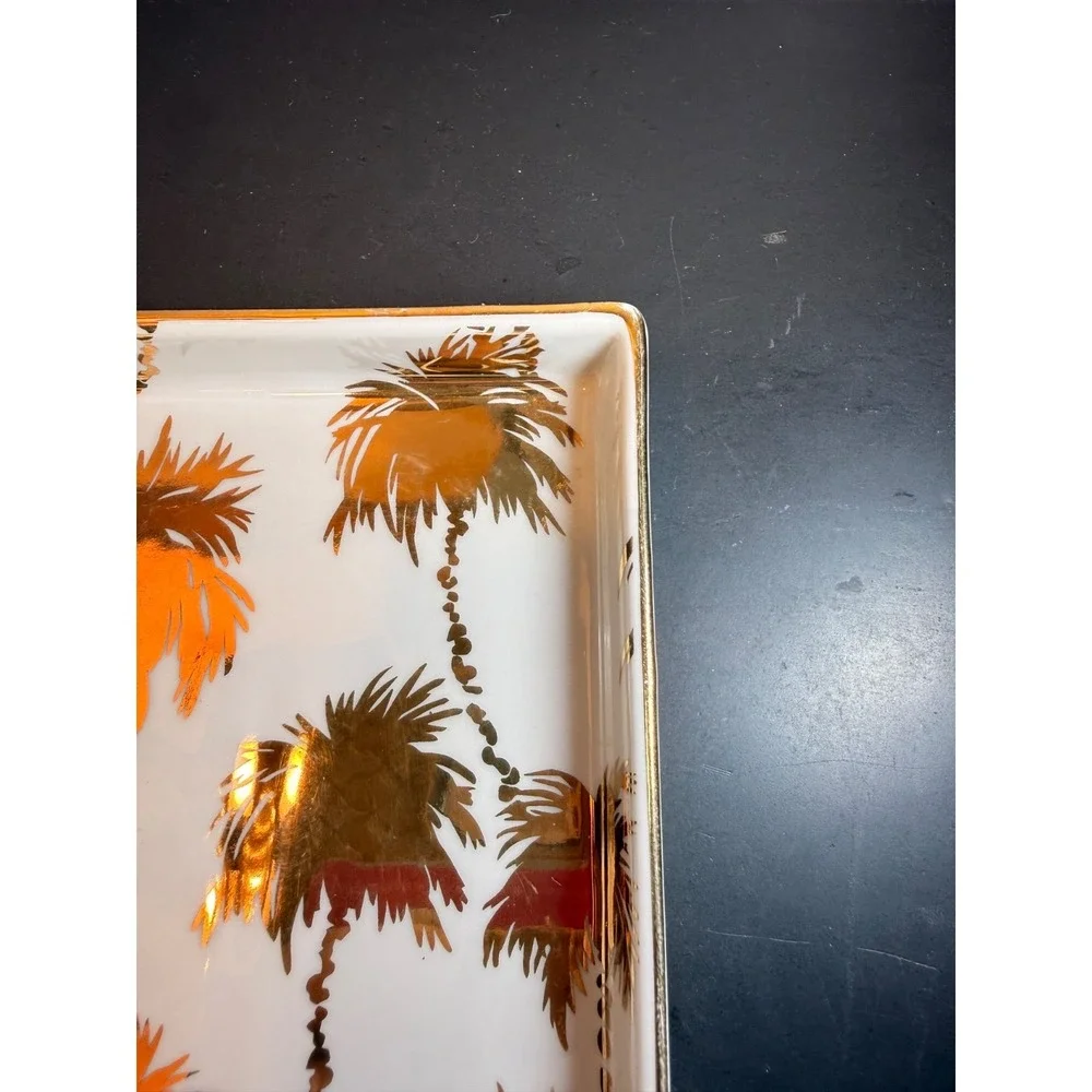 Lilly Pulitzer Tray For Trinkets Jewelry White with Gold Palm Trees 5.75" Tropic - Picture 3 of 9